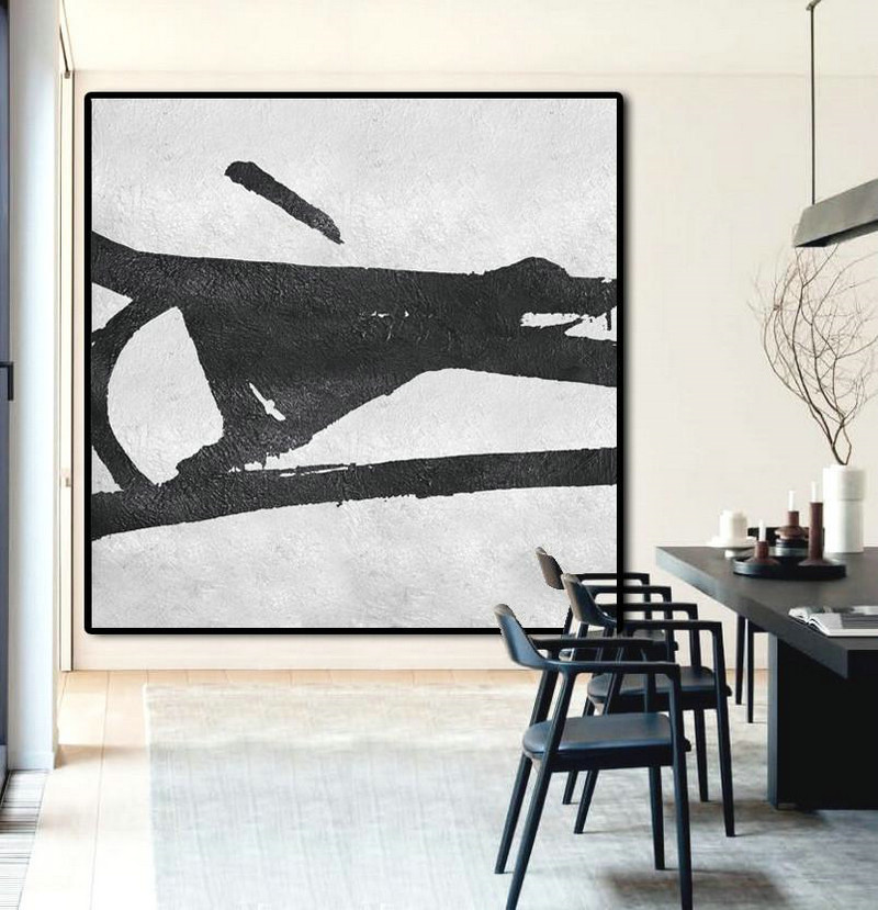 Original Artwork Extra Large Abstract Painting,Oversized Minimal Black And White Painting - Modern Canvas Art